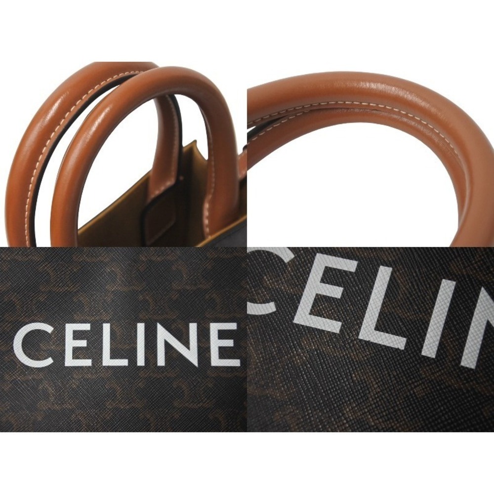 Celine Brown Shoulder Canvas Bag Triomphe Vertical Logo - Picture 6 of 8